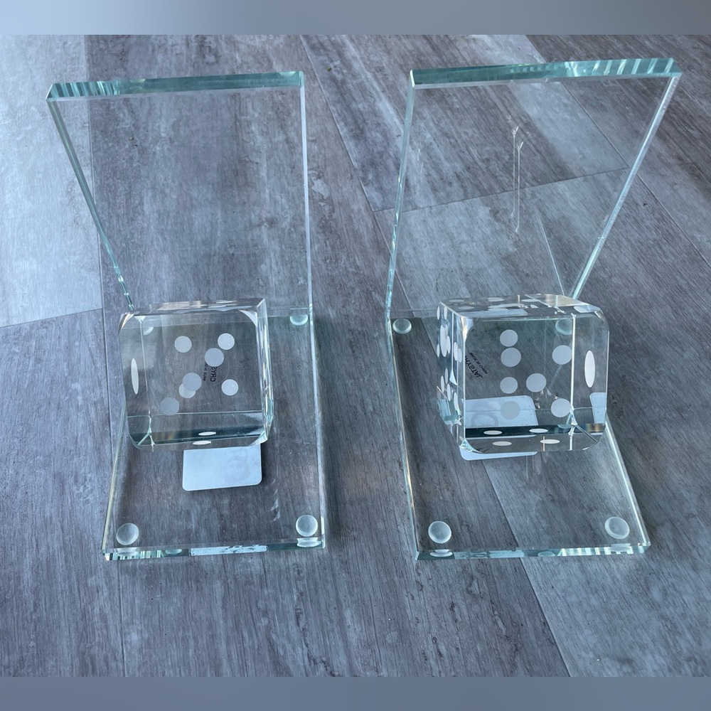 NWT Pair of clear bookends with dice